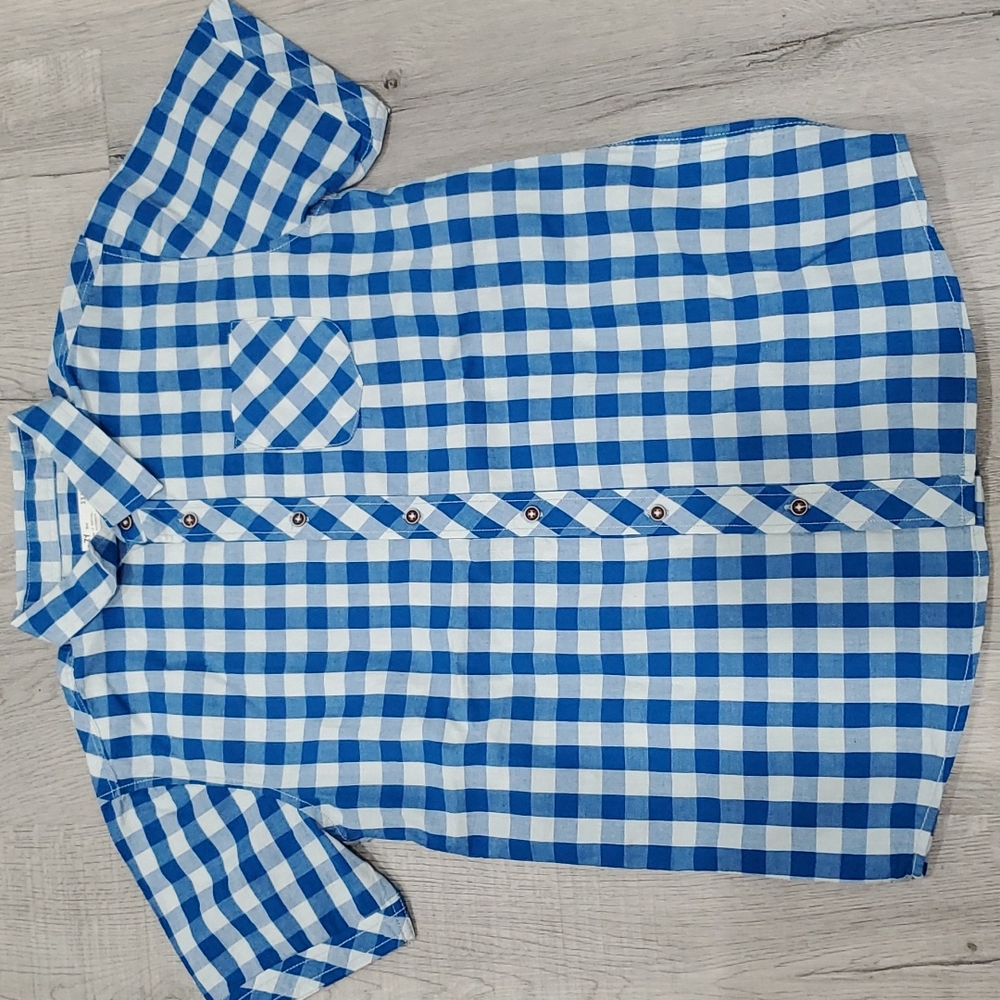 Boy’s Blue Gingham Short Sleeve Shirt – Size 14, Lightweight & Brand New
